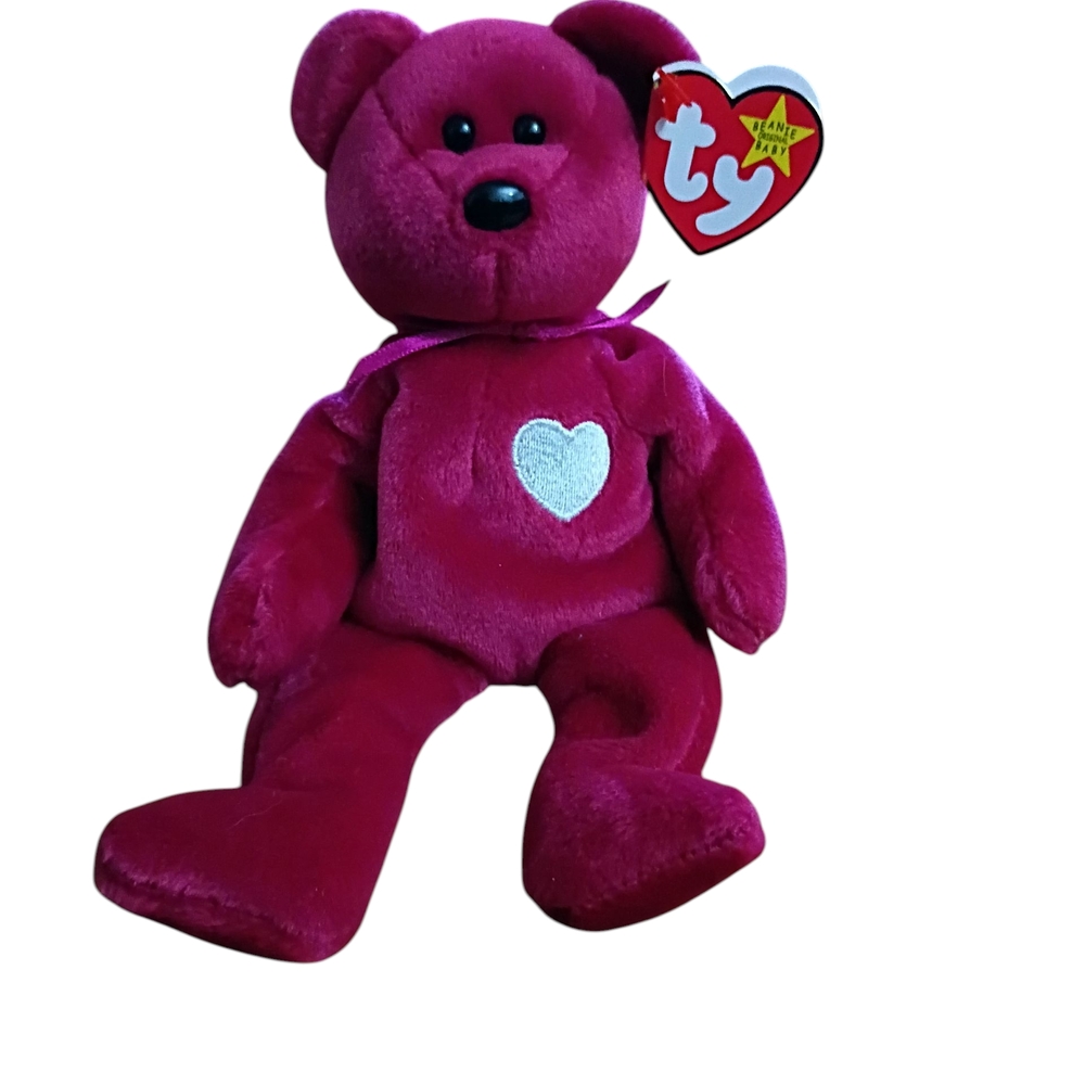 Ty Burgundy Bear Plush with Heart